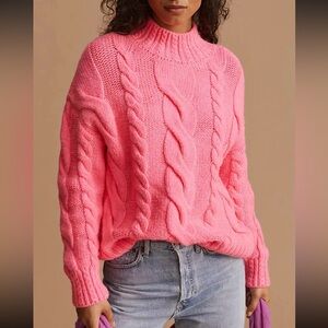 Anthropologie Pink Cable Knit Turtleneck Sweater